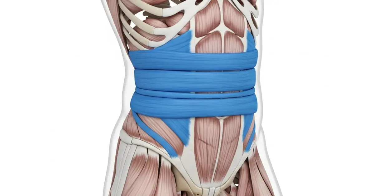 Ilustração anatômica do músculo transverso do abdômen atuando como cinta natural