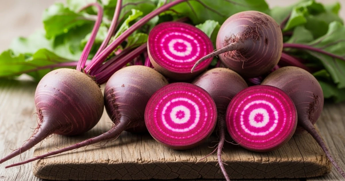 Beterrabas frescas fatiadas mostrando cor intensa