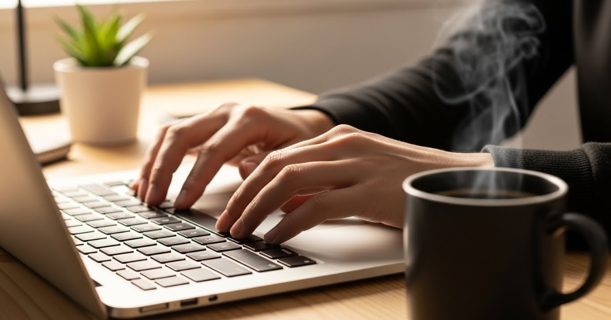 Ambiente de trabalho produtivo com café e computador