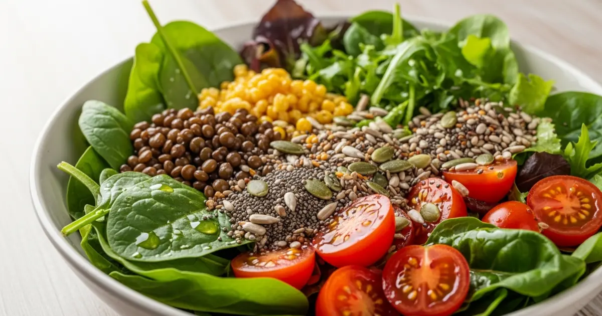 Pessoa desfrutando de uma salada colorida — digestão mais leve