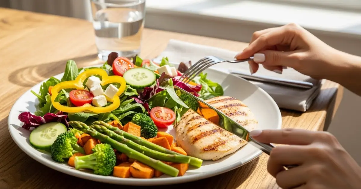 Refeição saudável à mesa sem distrações