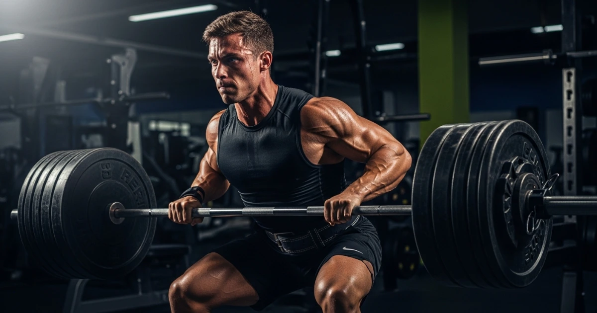 Pessoa realizando treino de força intenso na academia para estimular a hipertrofia